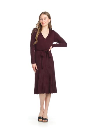 SD-13430 - Wrap Top Sweater Dress with Ribbed Skirt - Colors: Black, Wine - Available Sizes:XS-XXL - Catalog Page:32 